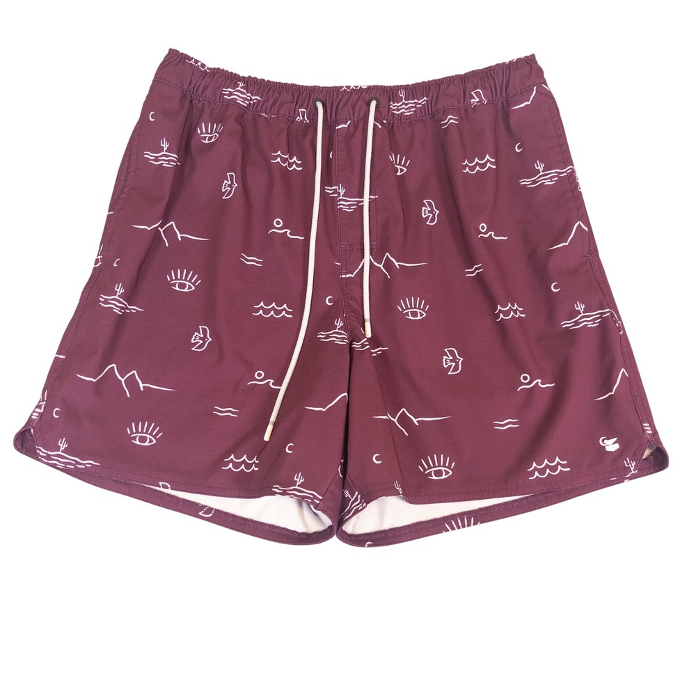 Jetty Mens XXL Swim Trunks Maroon Desert Coastal Print Board Shorts Drawstring